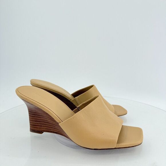 Vince Womens Pia Espadrille Mules Wedge Sandals Tan Brown Leather Size 9 Slides - Picture 3 of 15